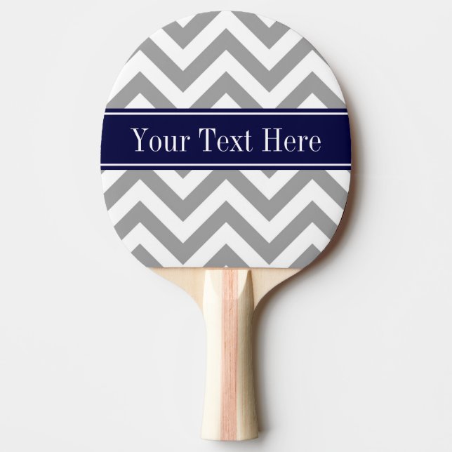 Raquette De Ping Pong Gris foncé Lg Chevron Marine Nom bleu Monogramme (Devant)