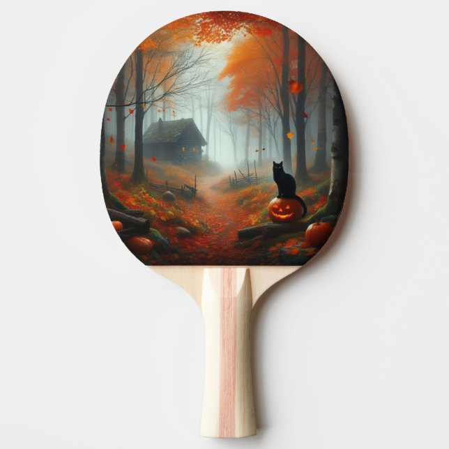 Raquette De Ping Pong Halloween/Automne/Automne/citrouille/chat (Devant)