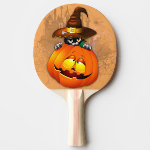 Raquette De Ping Pong Halloween Cute Kitty Witch et ami Citrouille