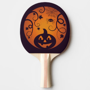Raquette De Ping Pong Halloween Jack-o'-lantern citrouille visage et ara