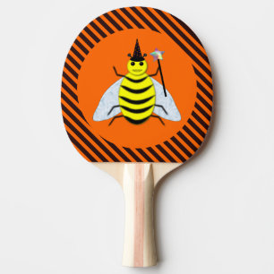 Raquette De Ping Pong Halloween Magic Bee Witch Orange et Black Stripes