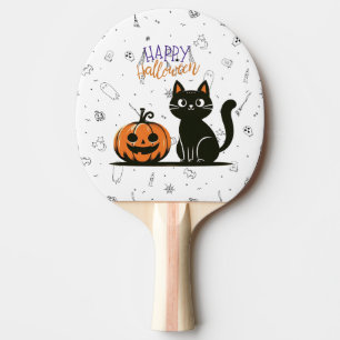 Raquette De Ping Pong Happy Halloween chat et citrouille