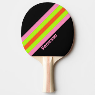 Raquette De Ping Pong HI-VIS et Rayé Rose avec Nom