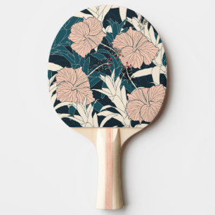 Raquette De Ping Pong Hibiscus rose tropical, arrière - plan sombre