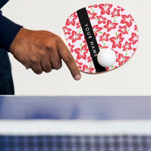 Raquette De Ping Pong Hibiscus rouge, Fleurs rouges, Votre nom