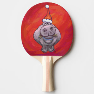 Raquette De Ping Pong Hippo mignon à Santa Hat en rouge