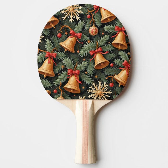 Raquette De Ping Pong Holiday Bells, Decorative Christmas Pattern, (Devant)