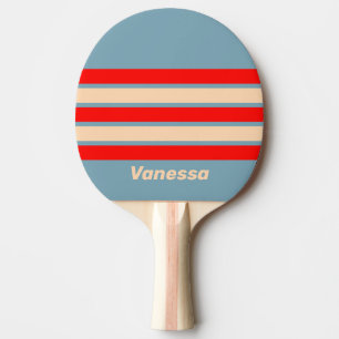 Raquette De Ping Pong Horizon Océan Rétro à Travers des Rayures avec Nom