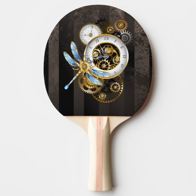 Raquette De Ping Pong Horloge à vapeur avec libellule mécanique (Devant)