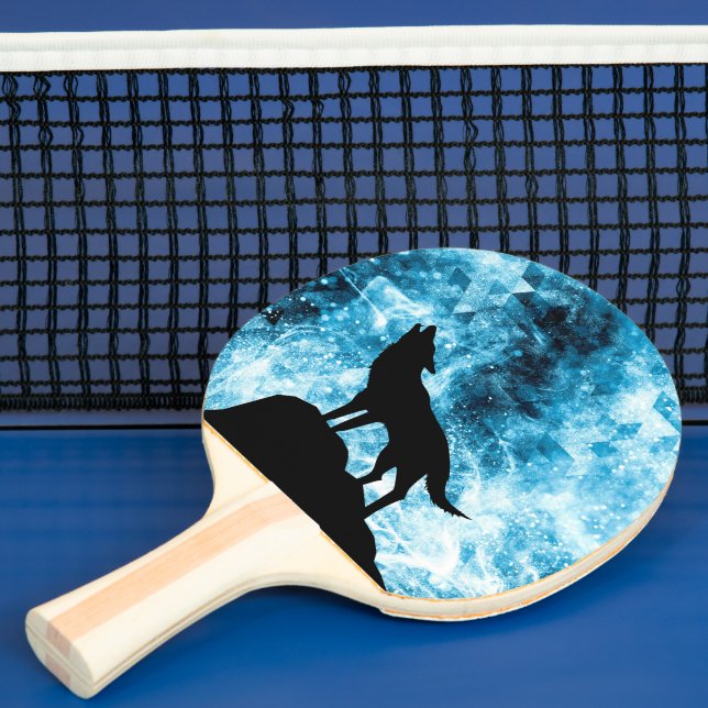 Raquette De Ping Pong Howling Wolf Hiver neige bleue fumée Abstraite (Insitu)