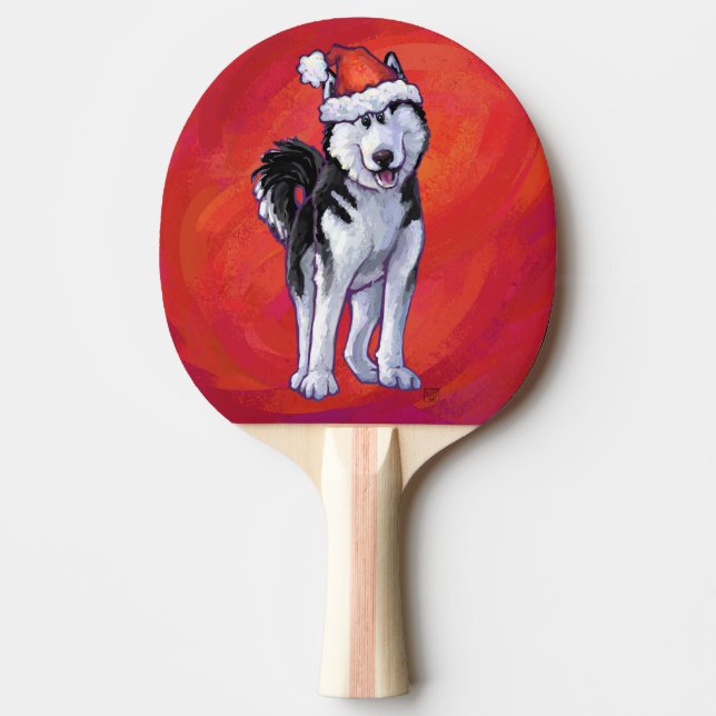 Raquette De Ping Pong Husky à Santa Hat Sur Rouge (Devant)
