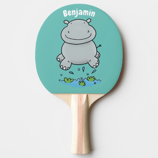 Raquette De Ping Pong Illustration de saut en hippo mignon (Devant)