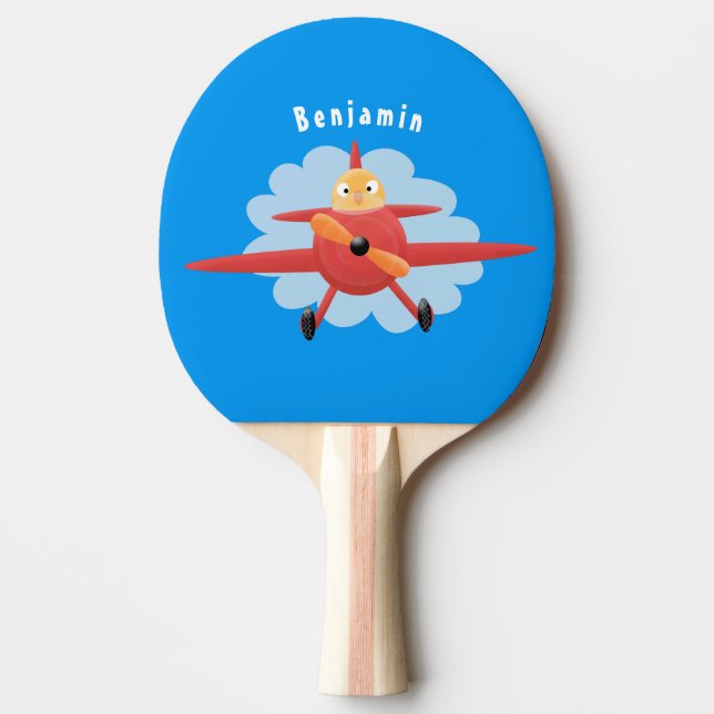 Raquette De Ping Pong Illustration d'un avion rouge volant mignon (Devant)