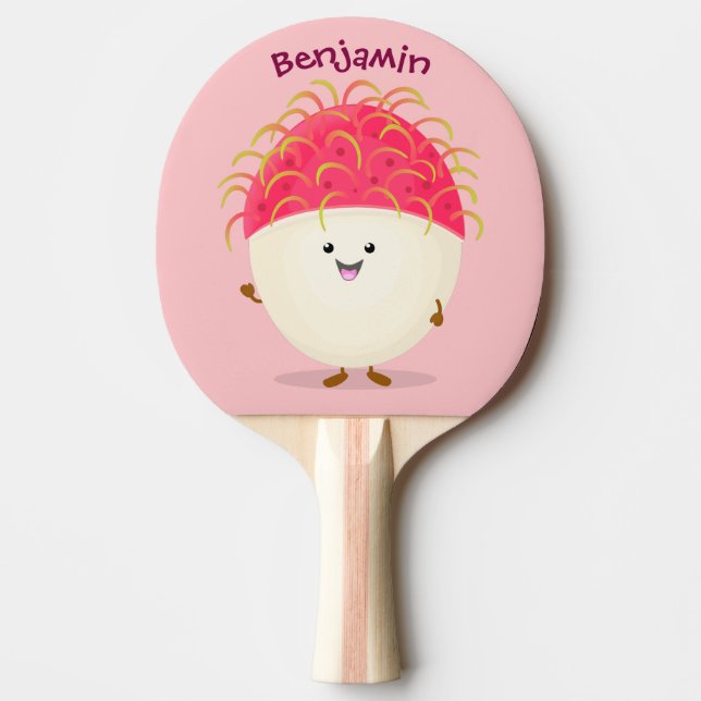 Raquette De Ping Pong Illustration mignon du ramboutan rose (Devant)