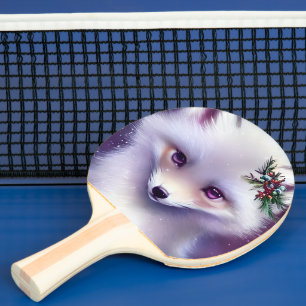 Raquette De Ping Pong Imaginaire Blanc Renard bébé avec yeux lavande