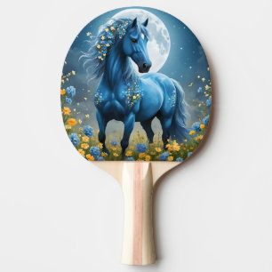 Raquette De Ping Pong Imaginaire Bleu Magique Cheval Lune Fleurs,