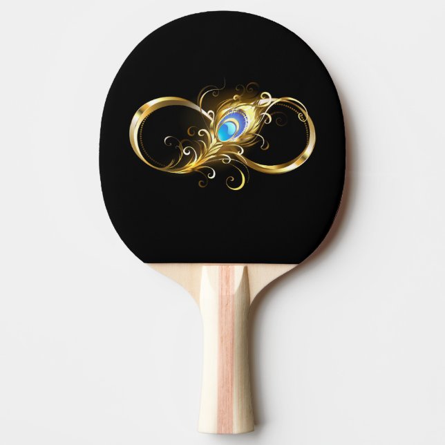 Raquette De Ping Pong Infinité avec plume de paon doré (Devant)
