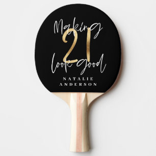 Raquette De Ping Pong Initiales de 21e anniversaire personnalisées cade