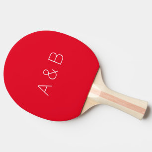 Raquette De Ping Pong Initiales de monogramme personnalisé couple rouge