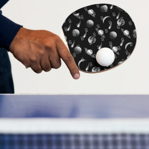 Raquette De Ping Pong Initiales en monogramme noir blanc galaxy