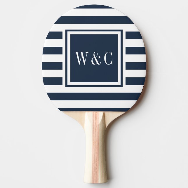 Raquette De Ping Pong Initiales Monogrammes Nay Bleu Blancs (Devant)