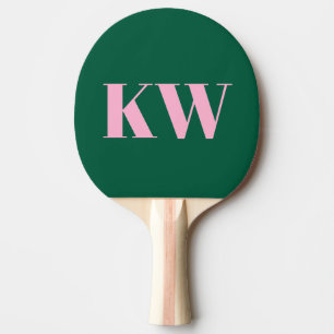 Raquette De Ping Pong Initiales personnalisées rose vert moderne
