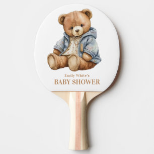 Raquette De Ping Pong Invitation à la baby shower Ours en Peluche Peut à