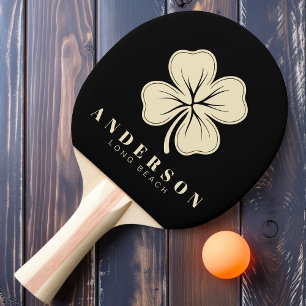 Raquette De Ping Pong Irlandais Lucky Four Leaf Clover avec nom noir