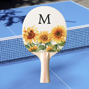 Raquette De Ping Pong Jardin de tournesols jaunes rustiques monogrammés