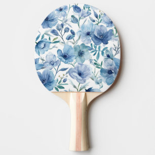 Raquette De Ping Pong Jardin Floral Aquarelle Botanique Bleu