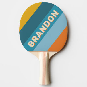 Raquette De Ping Pong Jaune Retro Gras Rayé avec Nom