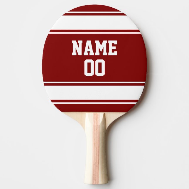 Raquette De Ping Pong Jersey Style Maroon et Blanc Personnalisé (Devant)