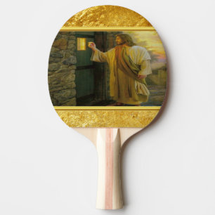 Raquette De Ping Pong Jésus à votre porte avec une conception de feuil