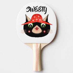 Raquette De Ping Pong Joli chat noir avec un chapeau de champignon Fan