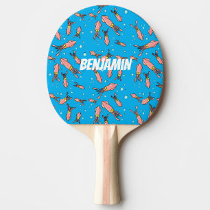 Raquette De Ping Pong Joli motif caricature de calmar rose