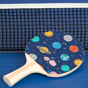 Raquette De Ping Pong Joli Motif Planète Souriante