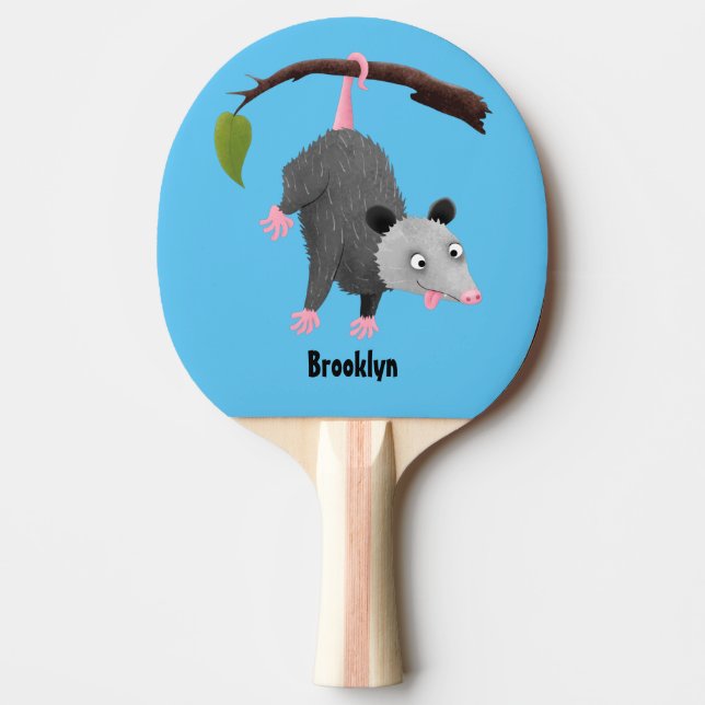 Raquette De Ping Pong Joli opossum accroché à la branche dessin animé (Devant)