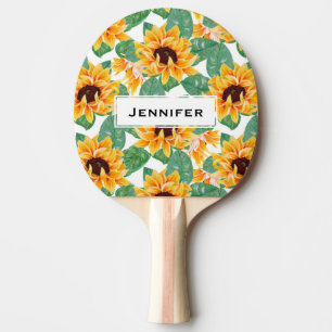 Raquette De Ping Pong Joli tournesol Jaune et Motif vert