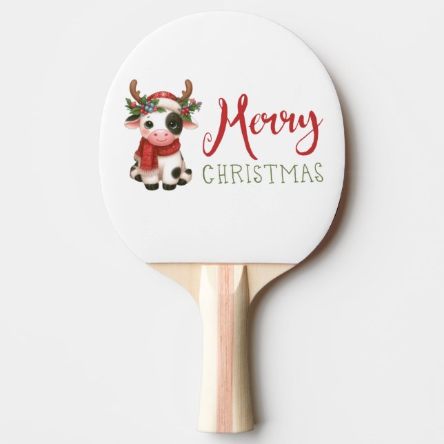Raquette De Ping Pong Jolie vache de Noël mignonne (Devant)