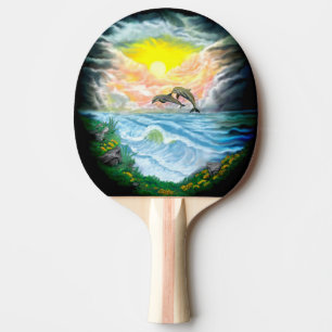 Raquette De Ping Pong Jouer aux dauphins sous le soleil