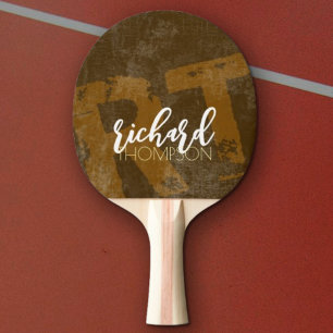 Raquette De Ping Pong Joueur cool Monogramme (nom et initiales) marron v