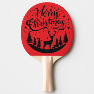 Raquette De Ping Pong Joyeux Noël classique Cerfs et Arbre Design Art