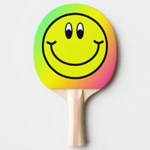 Raquette De Ping Pong Joyeux visage souriant Emoji Rainbow Ping Paddle