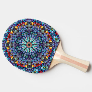 Raquette De Ping Pong Kaléidoscope bleu vintage de fractale de merveill