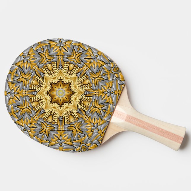 Raquette De Ping Pong Kaléidoscope de cru d'argent d'or de métal (Côté)