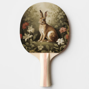 Raquette De Ping Pong Lapin de forêt vintage dans une forêt florale