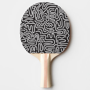 Raquette De Ping Pong Lignes ondulées de doodle rétro : Monochrome