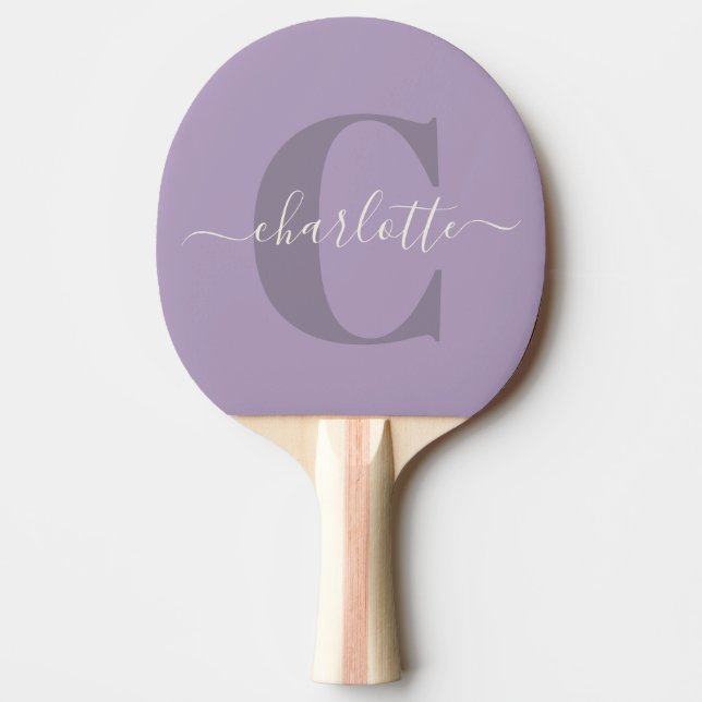 Raquette De Ping Pong Lilac Purple Nom du monogramme de script personnal (Devant)