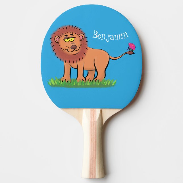 Raquette De Ping Pong Lion joyeux avec dessin animé de papillon (Devant)