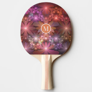 Raquette De Ping Pong Lit De Fleurs Coloré Abstrait Monogramme Fractal